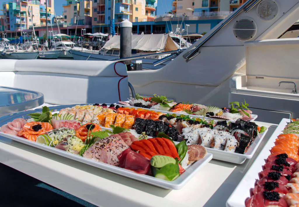 catering sushi at yacht sunseeker private by algarexperience