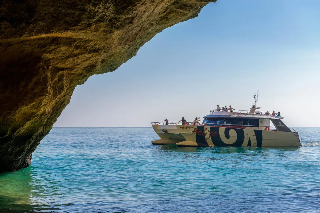 catamaran belize sailing in caves & coastline albufeira algarve AlgarExperience